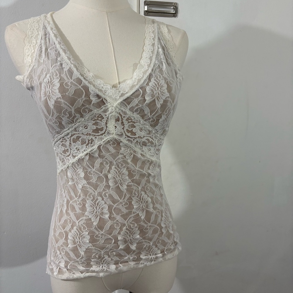 Flexees White Lace Sheer V-Neck Camisole